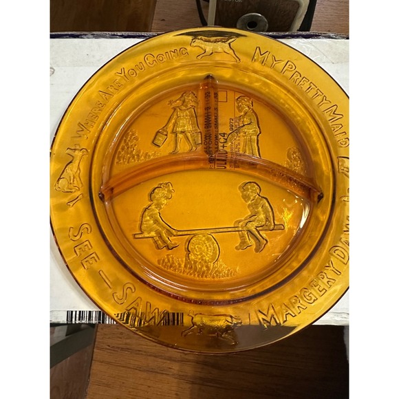 Vintage Tiara Exclusives Amber Glass Nursery Rhyme Divided Plate 8.5" - Picture 1 of 4